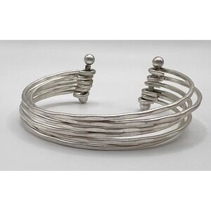 Silver Tone Multi Wire Cuff Bracelet Open Adjustable Statement Jewelry